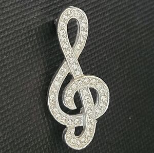 VINTAGE Rhinestone Treble Clef Music Note Brooch